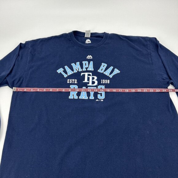 Majestic Shirt Men’s 2XL Blue Tampa Bay Rays MLB Long Sleeve Crew Neck - Picture 8 of 9